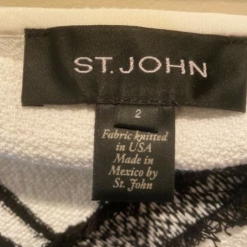 St. John Crepe Pencil Skirt White with black fring